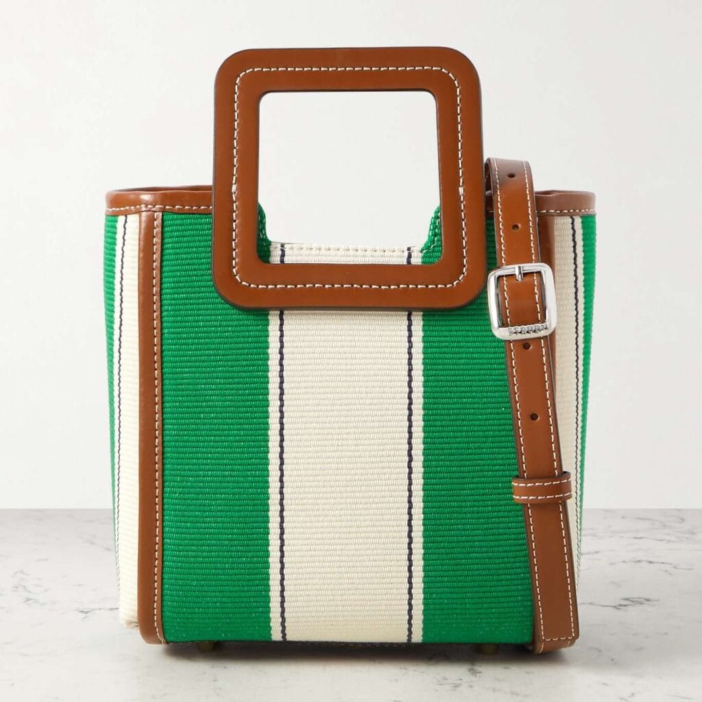 Staud-Shirley-Mini-Striped-leather-canvas-tote