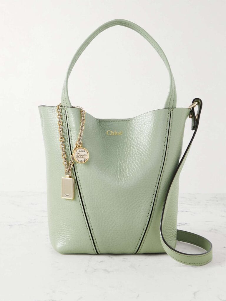 Chloe Spin Small Embellished leather tote green