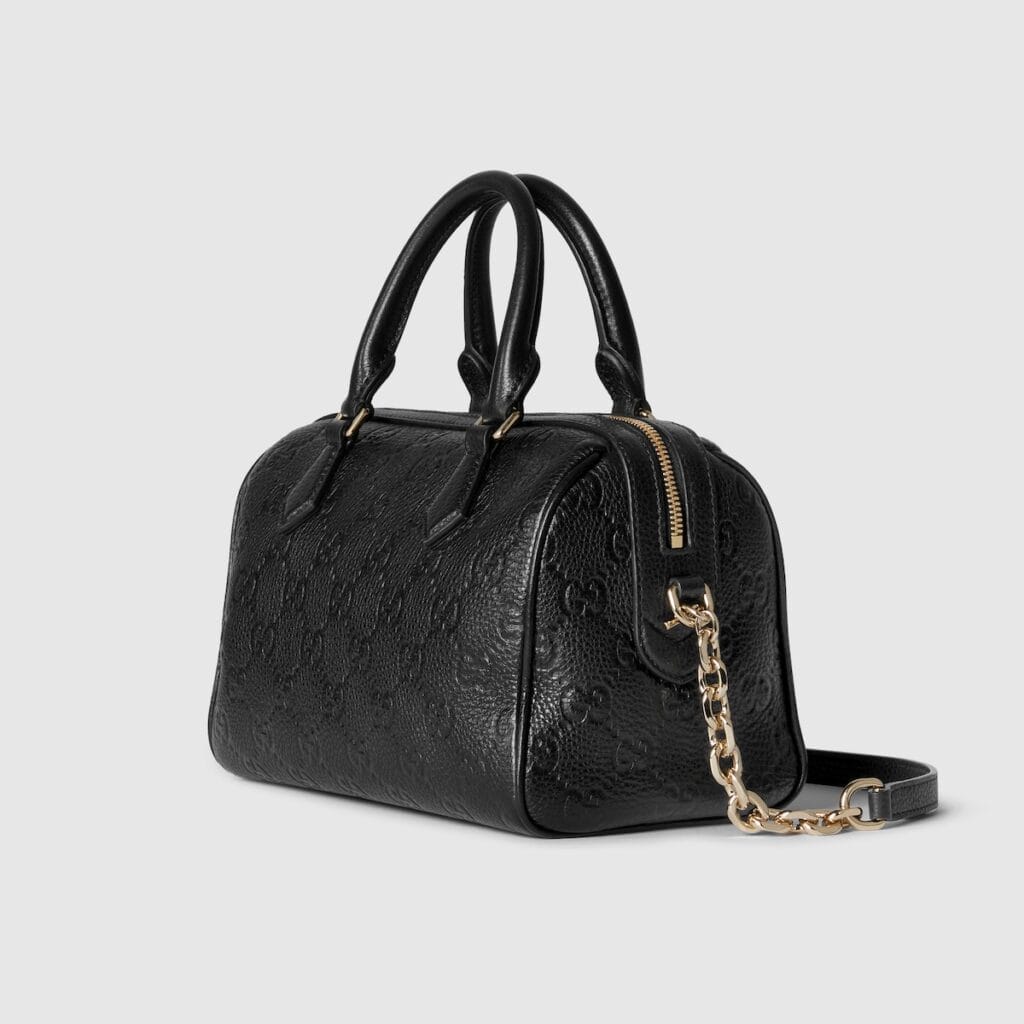 Gucci GG Emblem Small Top Handle Bosto Bag Black Leather