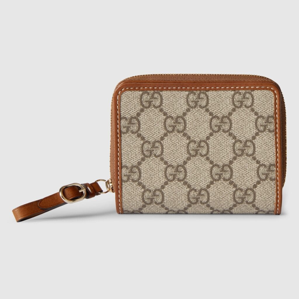 Gucci GG Emblem Zip Mini Wallet Beige