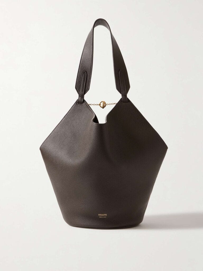 Khaite Lotus Small Textured Leather Tote Dark Brown