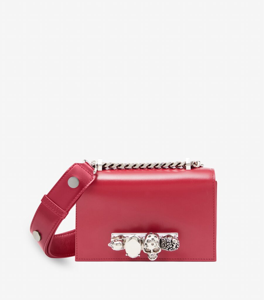 Alexander McQueen Biker Mini Jewelled Satchel Lipstick Red