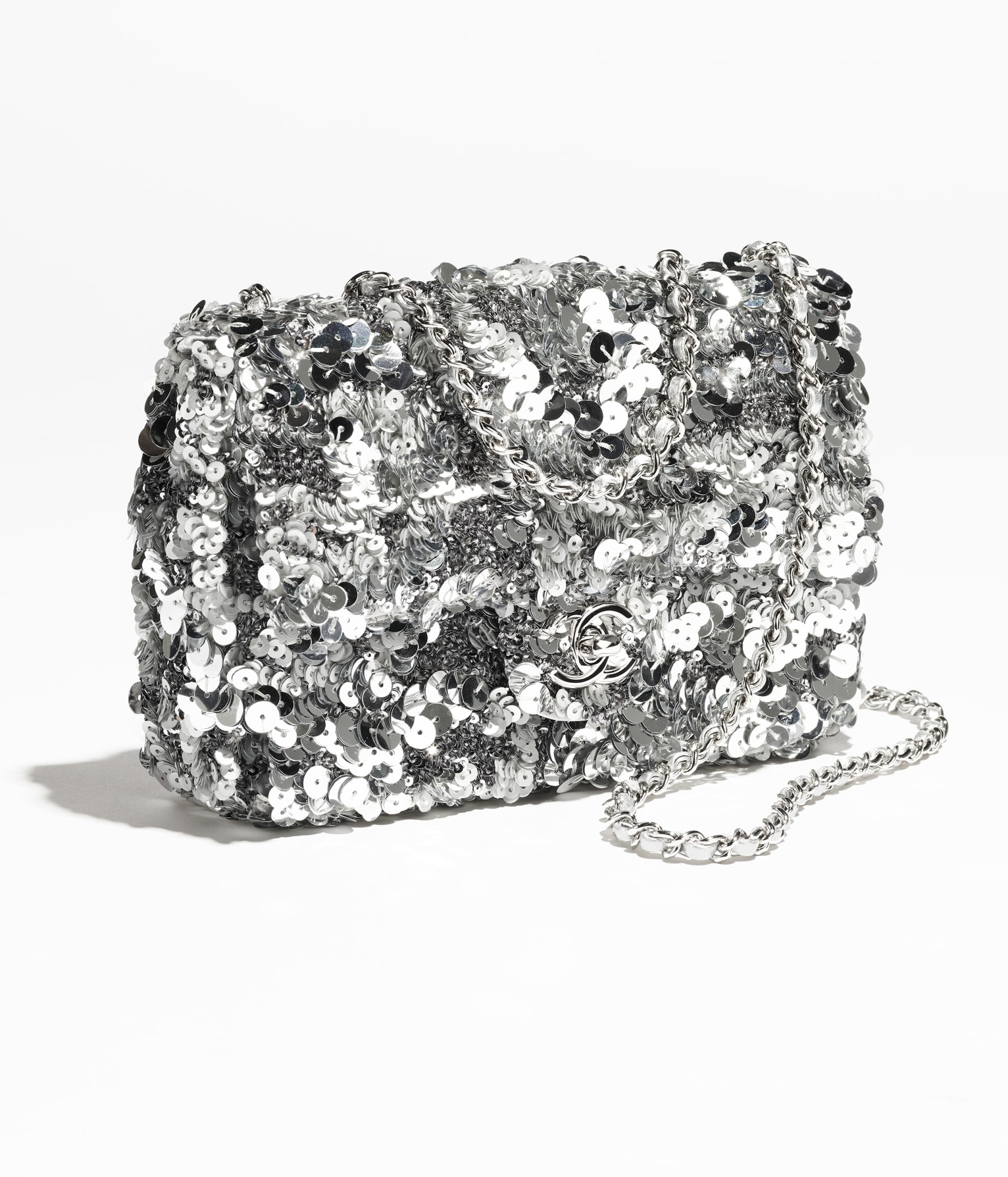Chanel Flap Bag Sequins Silver