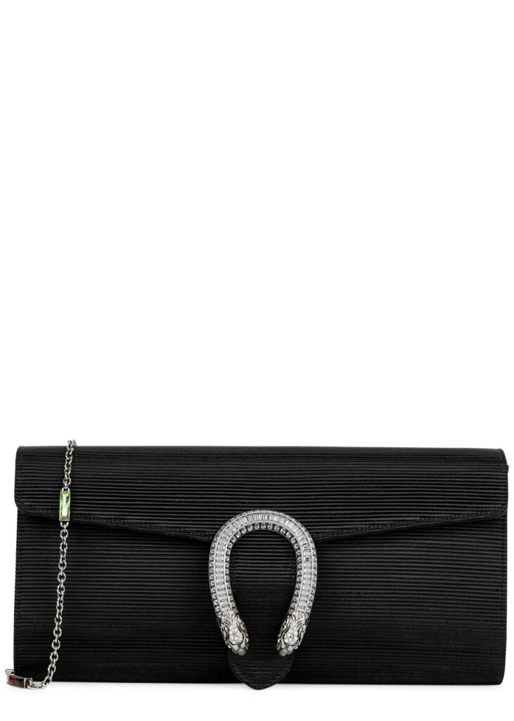 Gucci Dionysus Ribbed Satin Clutch Black