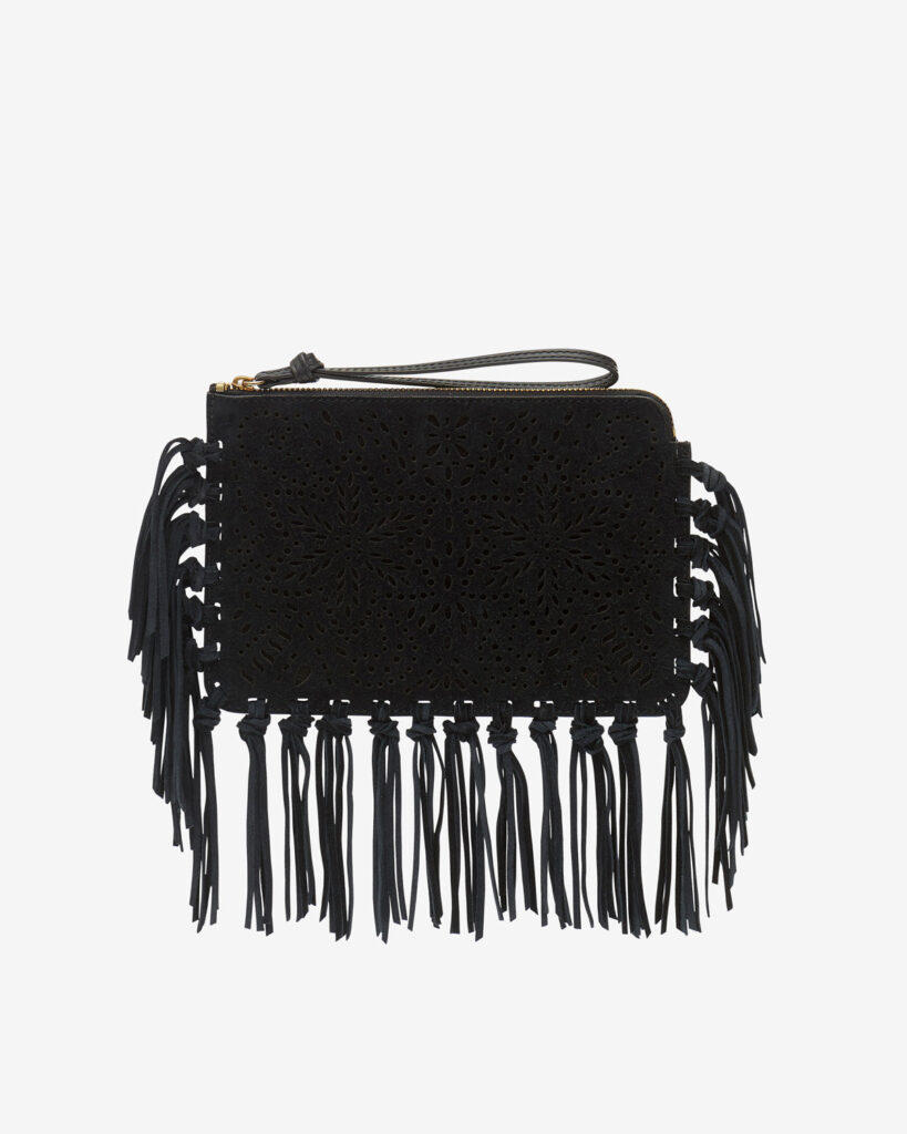 Isabel Marant Flat Pouch Fringe Clutch Black