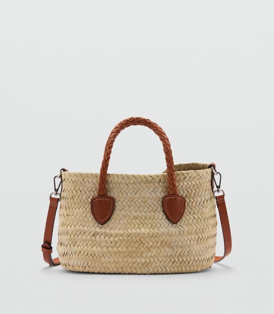 Mango Natural Fibre Bag Leather Handles