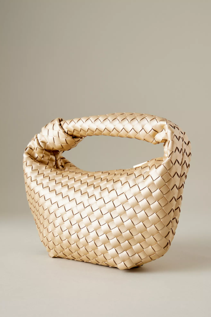 Melie Bianco Larissa Woven Faux Leather Shoulder Bag Gold
