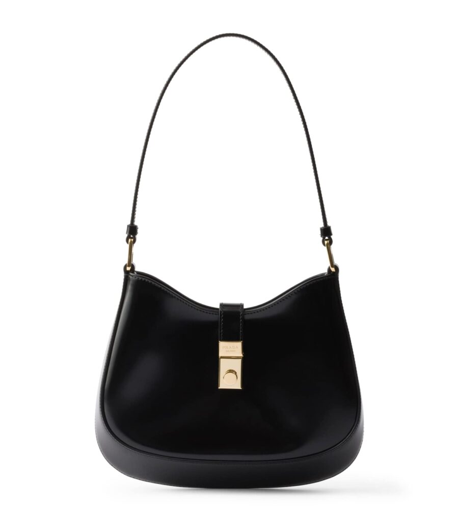 Prada Brushed Leather Cleo Shoulder Bag Black