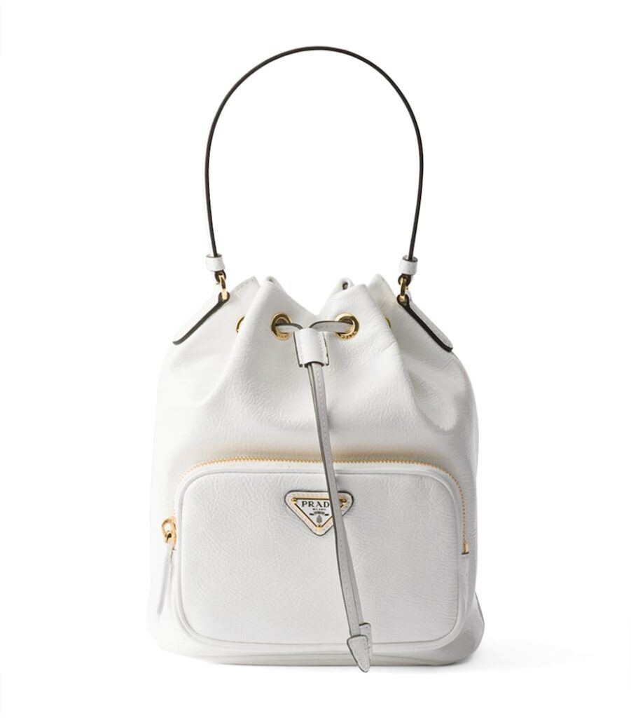 Prada Leather Prada Duet Bucket Bag White