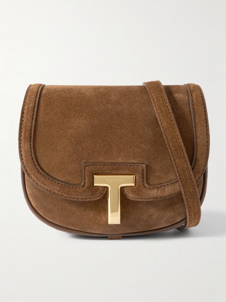 Tom Ford Wallis Suede Shoulder Bag Brown