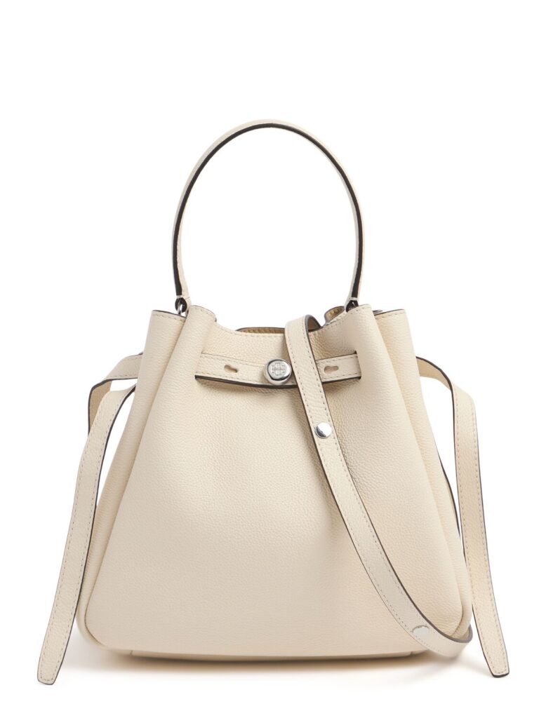 Tory Burch Romy Pebbled Leather Bucket Bag Ivory
