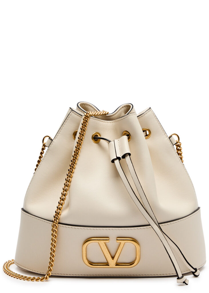 Valentino Garavani VLogo Mini Leather Bucket Bag Ivory