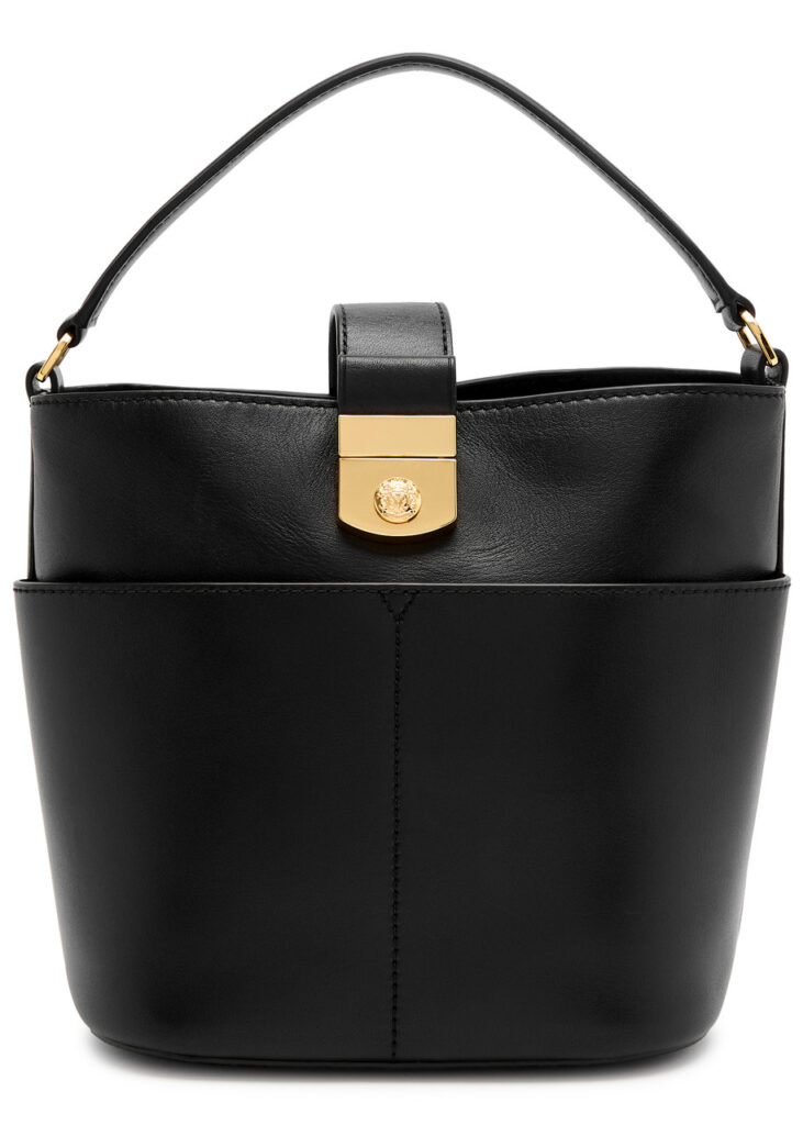 Veronica Beard Crest Small Leather Bucket Bag Black